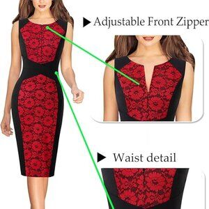 Lace Business Woman Dress Red Black Office Formal Cross Bodycon Stretch XL 14 16